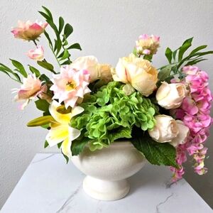 Real Touch Large Artificial Flower Arrangement Ceramic Compote Pot